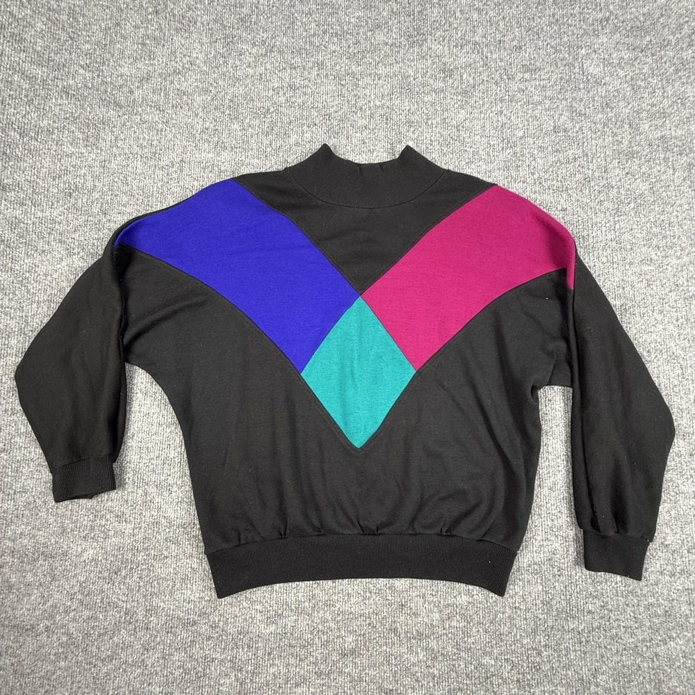 Vintage Cricket Lane Sweater Womens Medium Colorblock Geometric Mock Neck‎ 80s
